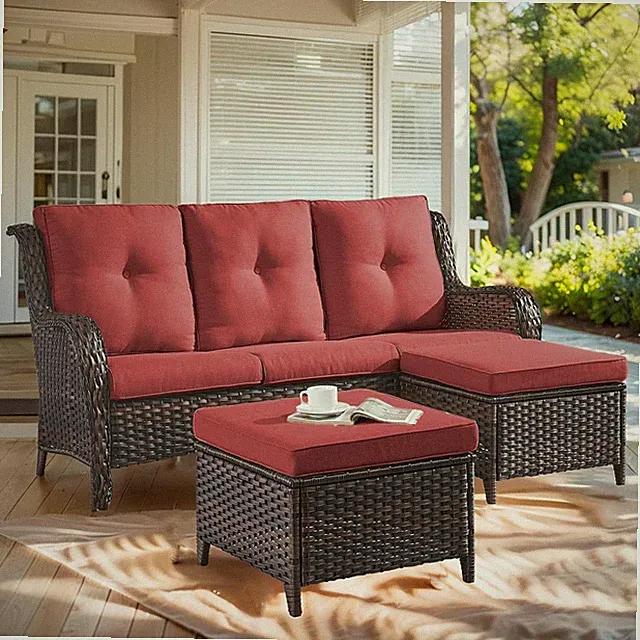 Outdoor Patio Furniture - 3 Seater Outdoor Rattan Wicker Sofa Patio Couch with O
