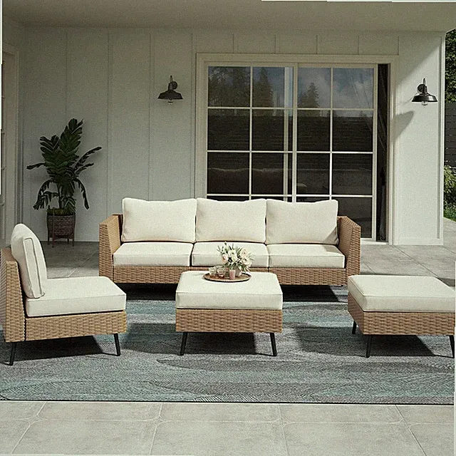 Outdoor Patio Furniture, 6 Piece Outdoor Sectional Sofa PE Rattan Wicker Patio C
