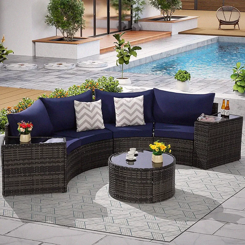 Outdoor Patio Furniture 7-Piece Half-Moon Curved Sectional Sofa Set, All-Weather