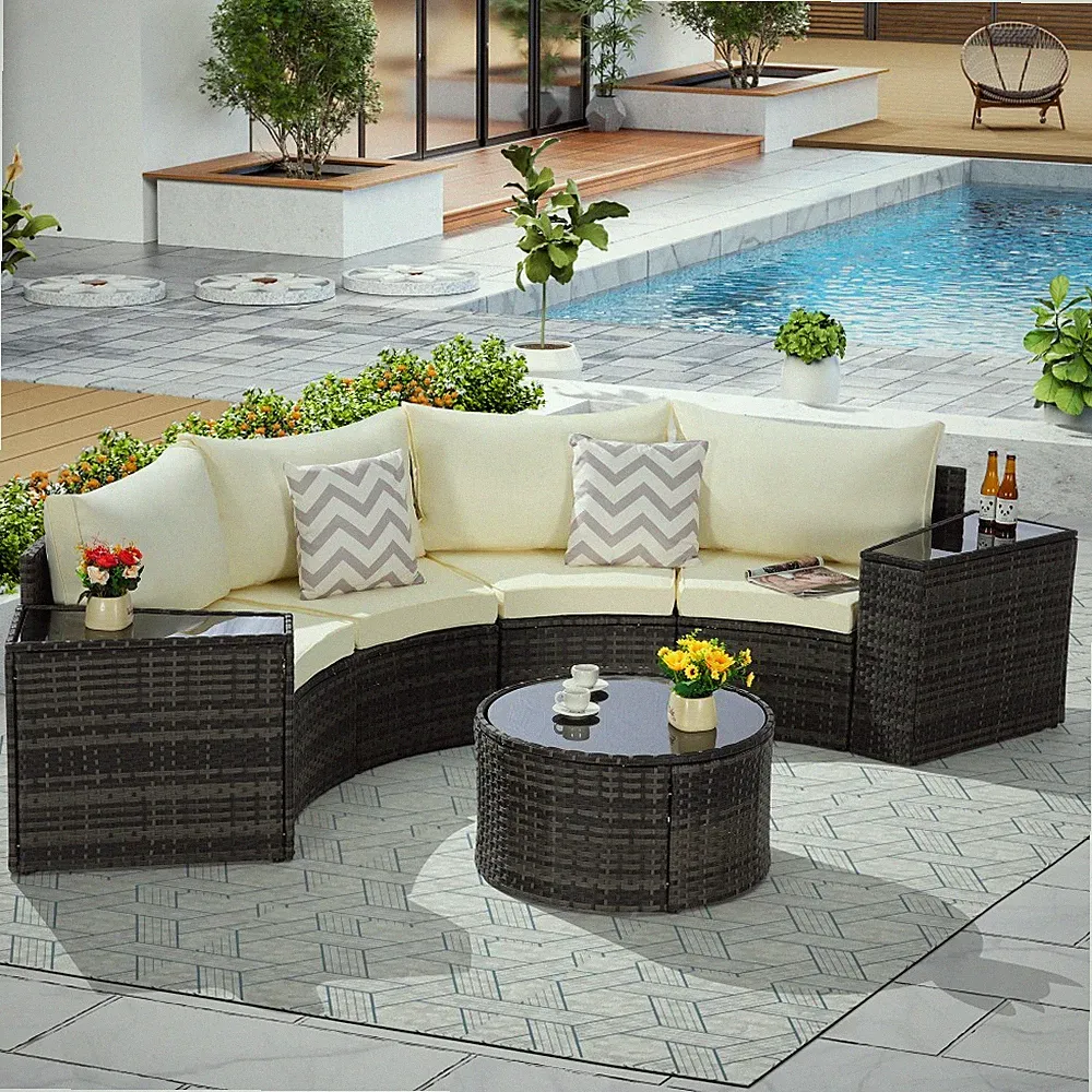 Outdoor Patio Furniture 7-Piece Half-Moon Sectional Sofa Set