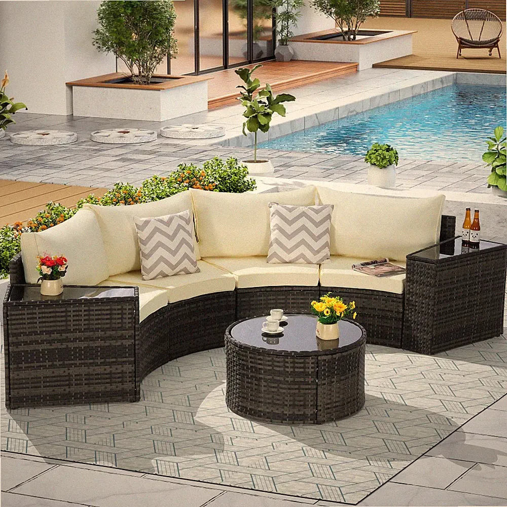 Outdoor Patio Furniture 7-Piece Half-Moon Sectional Sofa Set