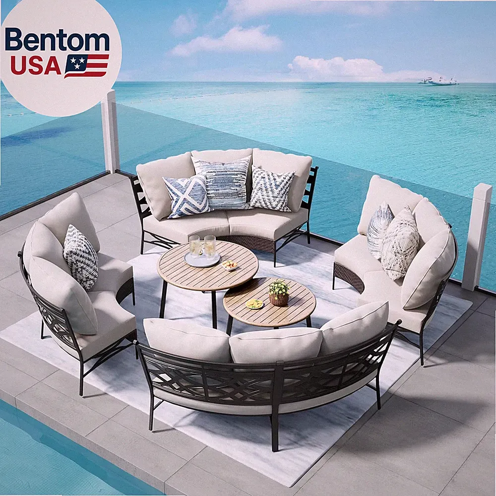 Outdoor Patio Furniture Set 10 Piece, round Sectional Curved Outdoor Sofa for 8