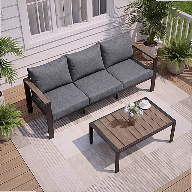 Outdoor Patio Furniture Set 3 Seats Sofa and Coffee Table with Washable Thick Cu