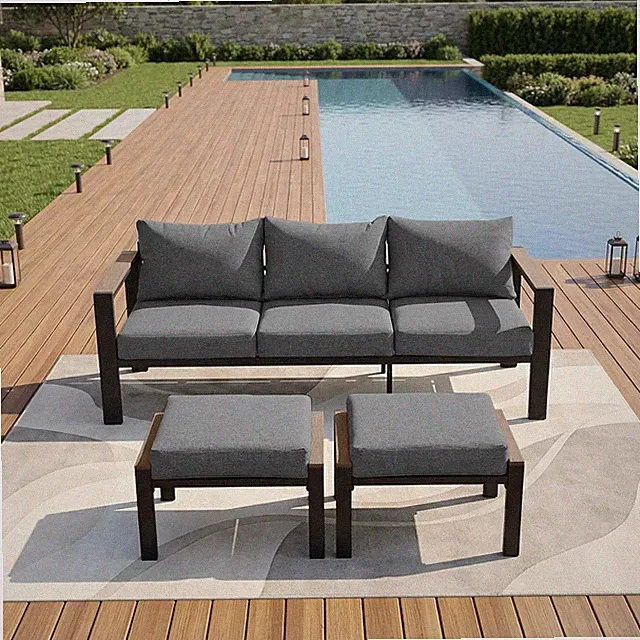 Outdoor Patio Furniture Set 3 Seats Sofa and Ottomans with Washable Thick Cushio