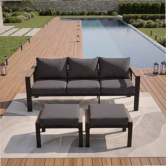 Outdoor Patio Furniture Set 3 Seats Sofa and Ottomans with Washable Thick Cushio