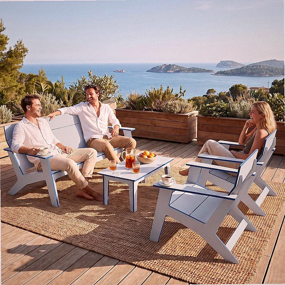 Outdoor Patio Furniture Set 4 HDPE Outdoor Sectional Furniture White | High HDPE