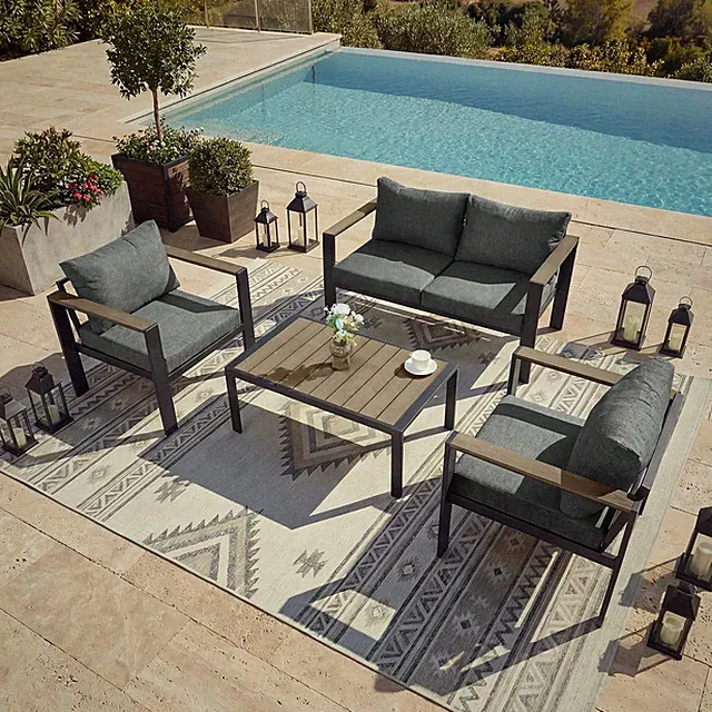 Outdoor Patio Furniture Set 4 Seats Luxury Aluminum Patio Conversation Set with