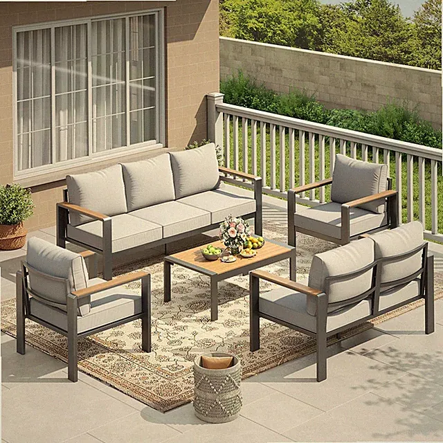 Outdoor Patio Furniture Set, 5-Piece Sectional Conversation Set Washable Cushion