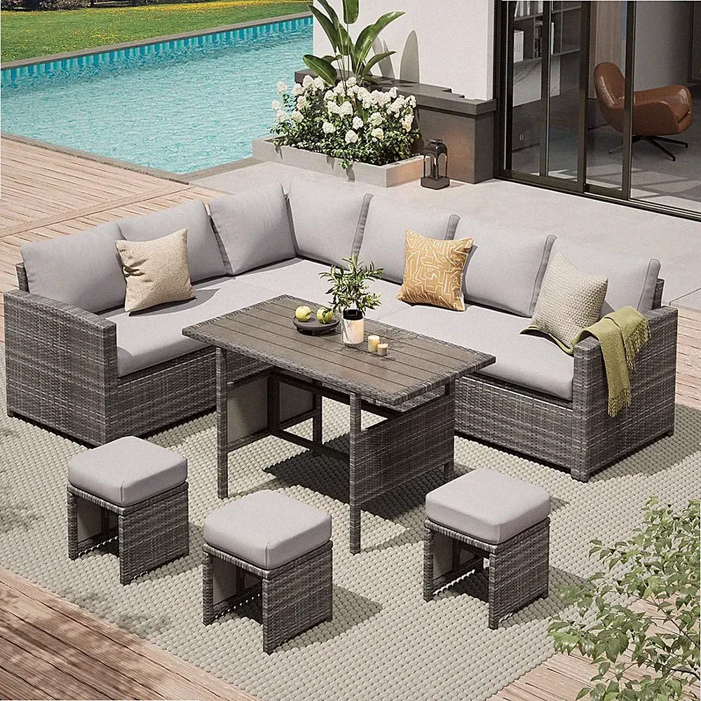 Outdoor Patio Furniture Set, 7 Pieces Clearance Sectional Rattan