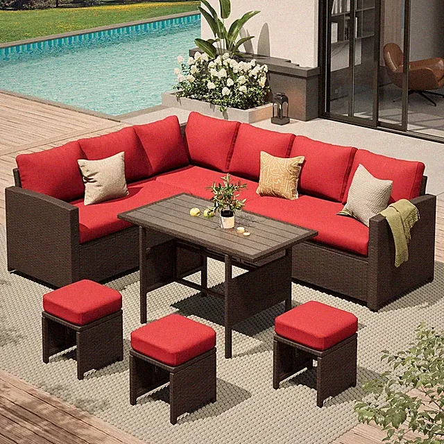Outdoor Patio Furniture Set, 7 Pieces Clearance Sectional Rattan, Garden