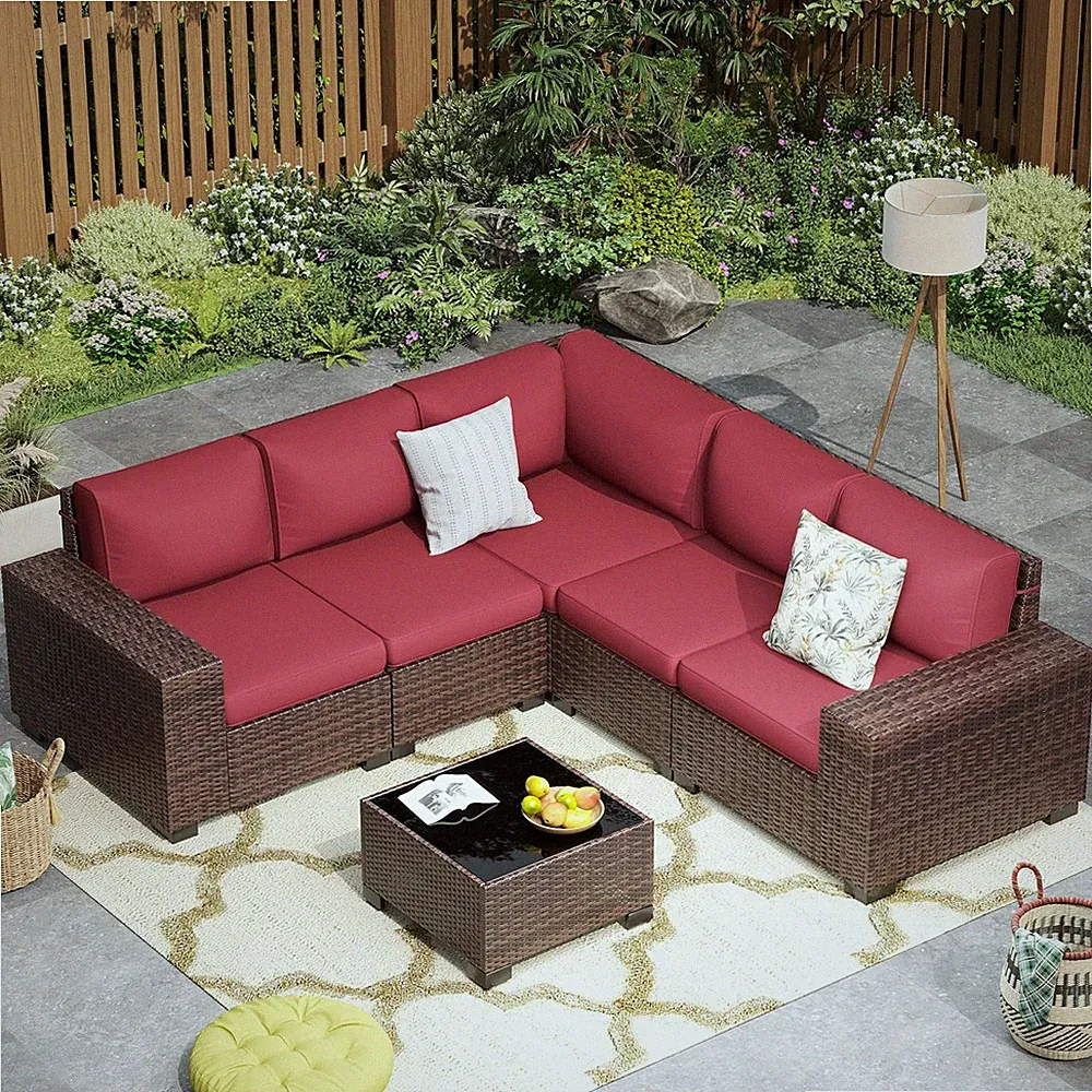Outdoor Patio Furniture Set, 8'' Wide Armrest Outdoor Sectional Rattan Sofa Set
