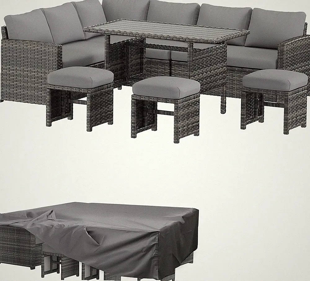 Outdoor Patio Furniture Set Cover Waterproof Grey 7-Piece Sectional Table Chairs