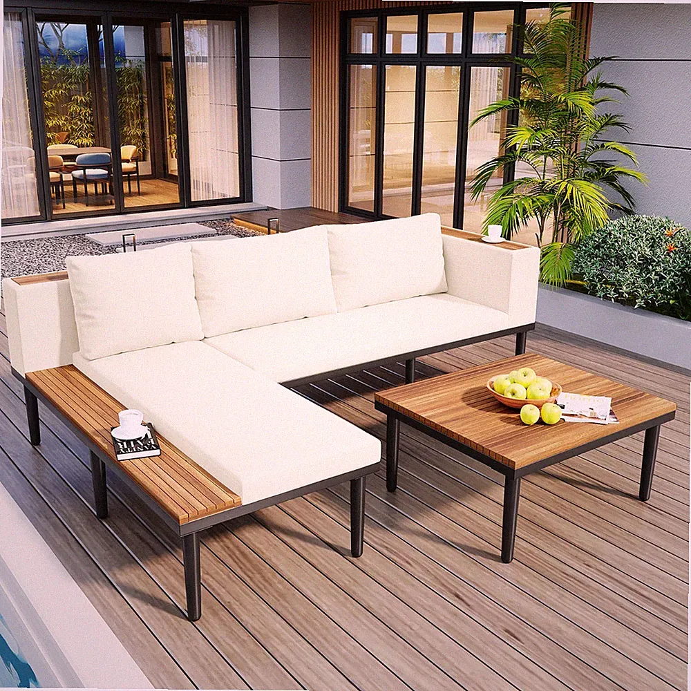 Outdoor Patio Furniture Set L-Shape Sectional Sofa Modular Couch W/ Coffee Table