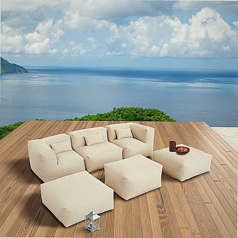 Outdoor Patio Furniture Set, Modular Bean Bag Sectional Sofa, Foam Filling | 6Pc