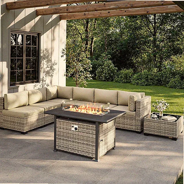 Outdoor Patio Furniture Set PE Wicker Rattan Outdoor Sectional Sofa | 8PCS Patio