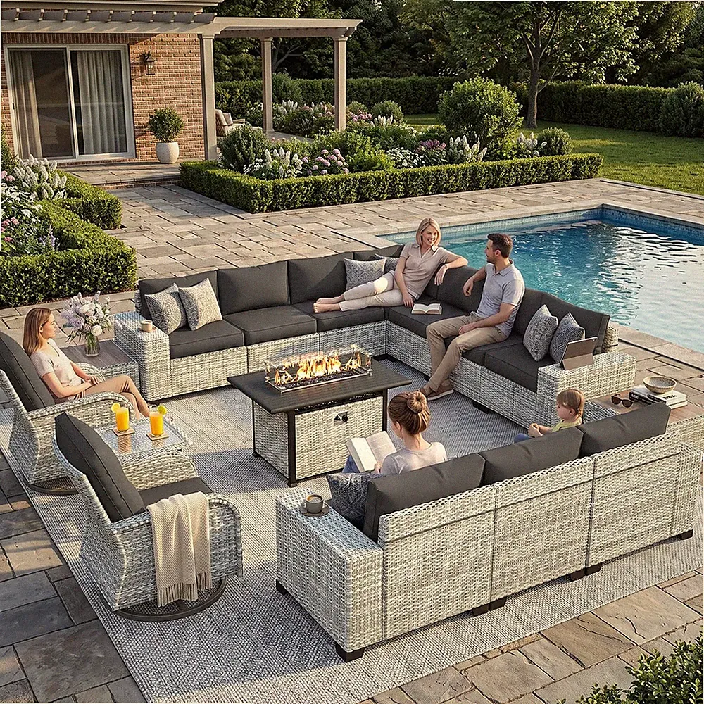 Outdoor Patio Furniture Set PE Wicker Rattan Outdoor Sectional Sofa | Patio Conv