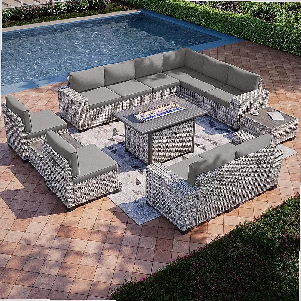 Outdoor Patio Furniture Set PE Wicker Rattan Outdoor Sectional Sofa | Patio Conv