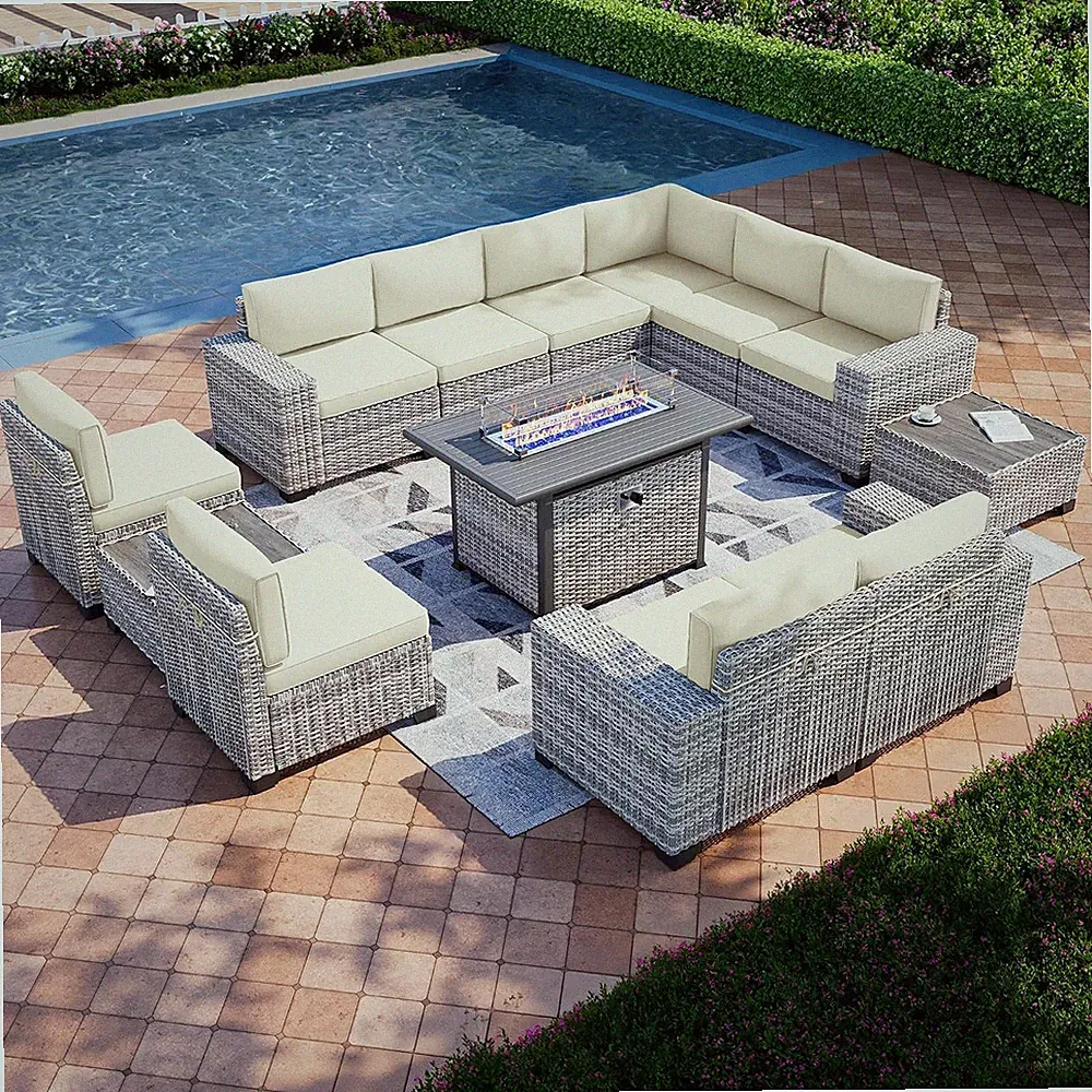 Outdoor Patio Furniture Set PE Wicker Rattan Outdoor Sectional Sofa | Patio Conv
