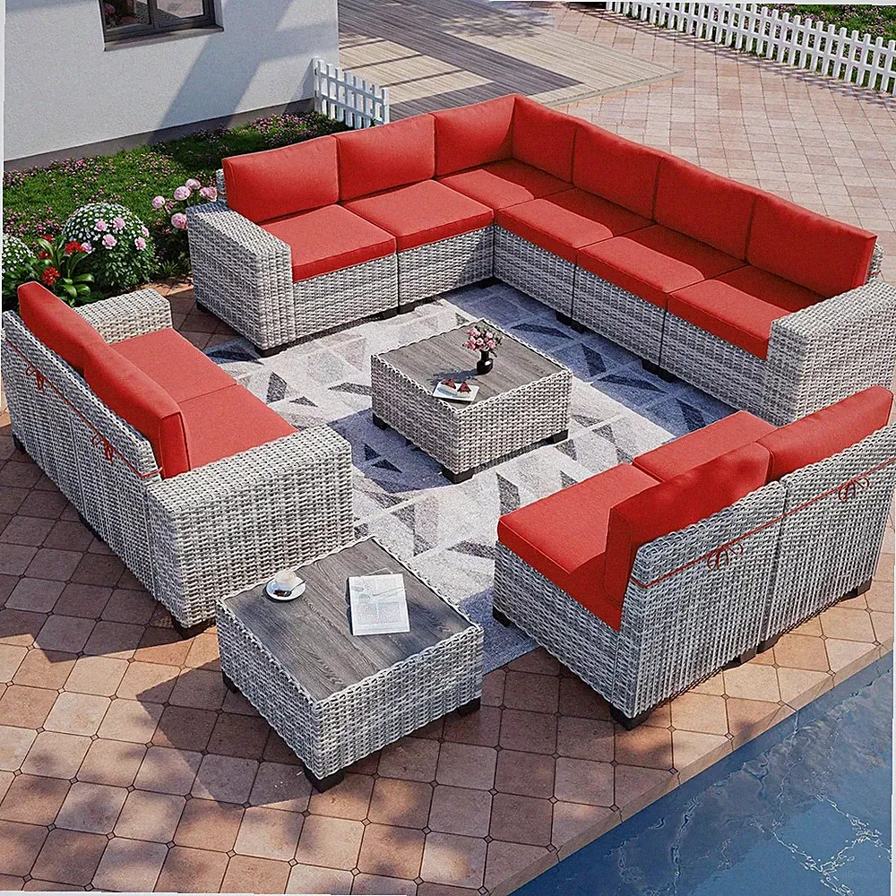 Outdoor Patio Furniture Set PE Wicker Rattan Outdoor Sectional Sofa | Patio Conv