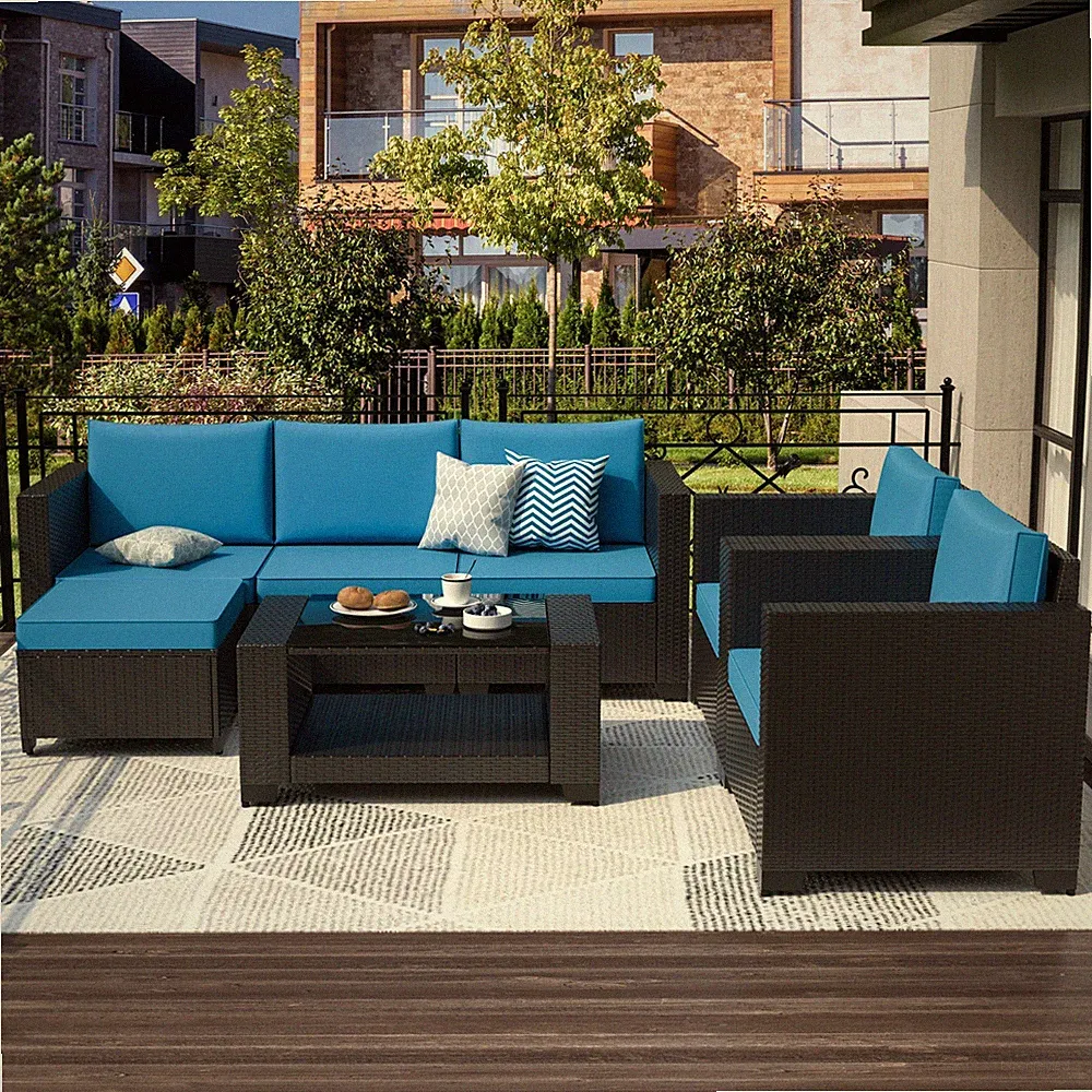 Outdoor Patio Furniture Set Sectional Sofa Couch Rattan Wicker All Weather 7PCS