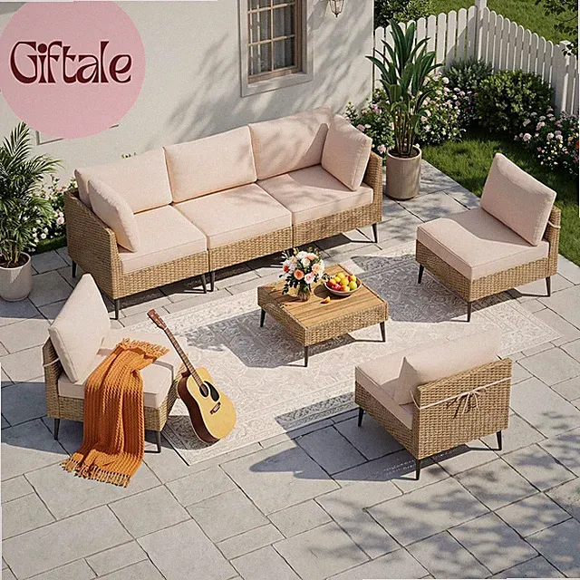 Outdoor Patio Furniture Sets,7 Pieces Outdoor Sectional Sofa PE Rattan Patio Con