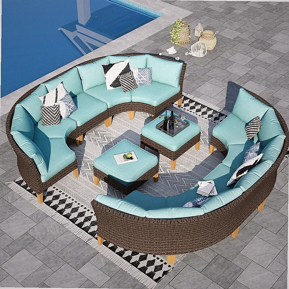 Outdoor Patio Furniture Sets Half-Moon Curved Sectional Sofa Rattan Wicker Set~
