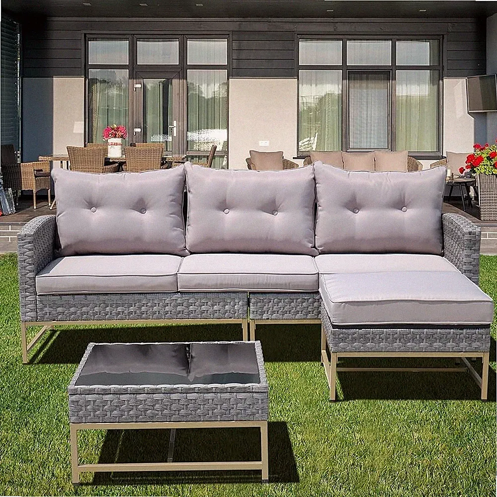 Outdoor Patio Furniture Sets Sectional Sofas with Ottoman Rattan Sofa 4 Seat