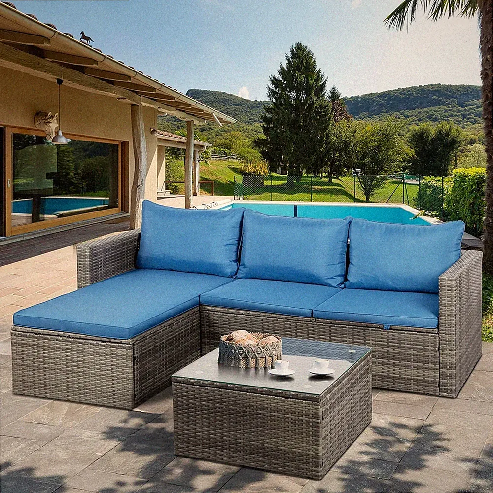 Outdoor Patio Furniture Sets, Small Outdoor Sofa Patio Sectional Sets 3-Piece Al