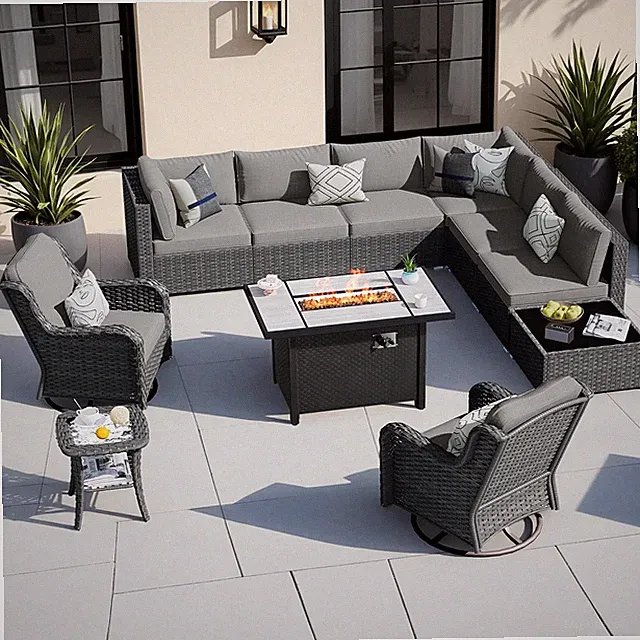 Outdoor Patio Furniture with Fire Pit Set 11 Pieces Patio Set with Fire Pit Wick