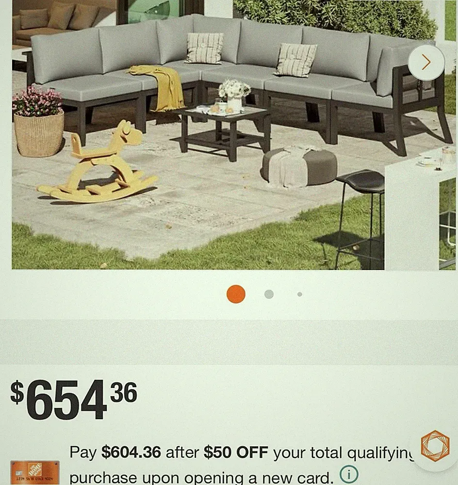Outdoor Patio Metal Sectional Set w/ Gray Cushions, Black Frame, Square Table