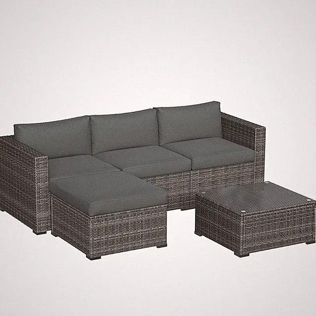 Outdoor Patio Sectional 5 Piece Rattan Waterproof Conversation Sofa Grey Color