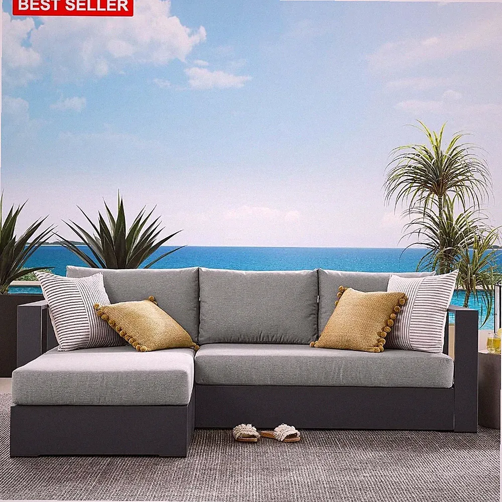Outdoor Patio Sectional Sofa 60d 93w 33h Gray Weather-Resistant Cushions