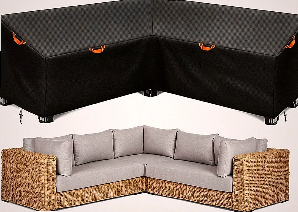 Outdoor Patio Sectional Sofa Cover Waterproof 600D,85"X 85" V-Shaped | Patio Fur
