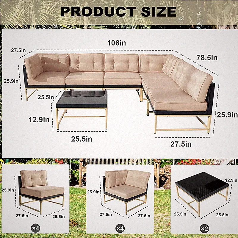 Outdoor Patio Sofa Rattan Wicker Sofa Set Sectional Couch Cushion Furniture