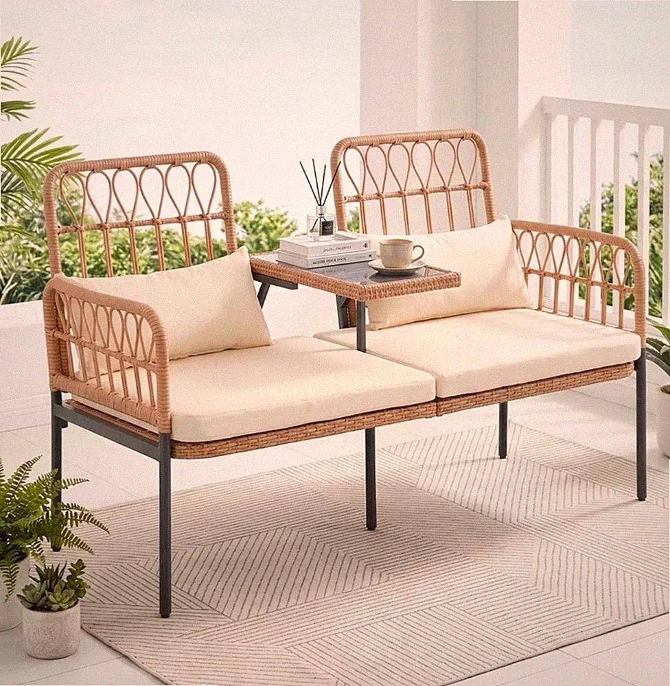 Outdoor Patio Sofa Sets, Comfortable Rattan Chair With Built-in Coffee Table