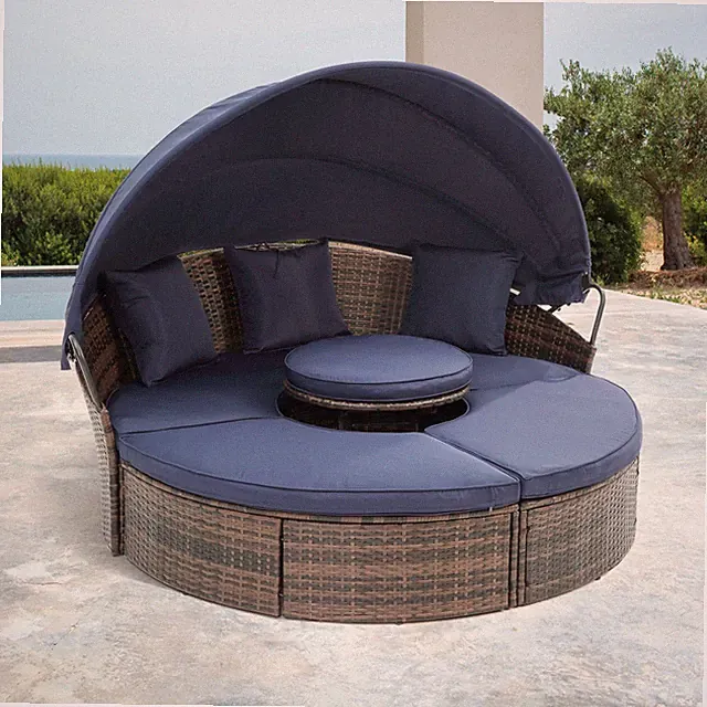 Outdoor Patio Sunbed Daybed w/ Canopy Cushions Sectional Conversation Set Garden