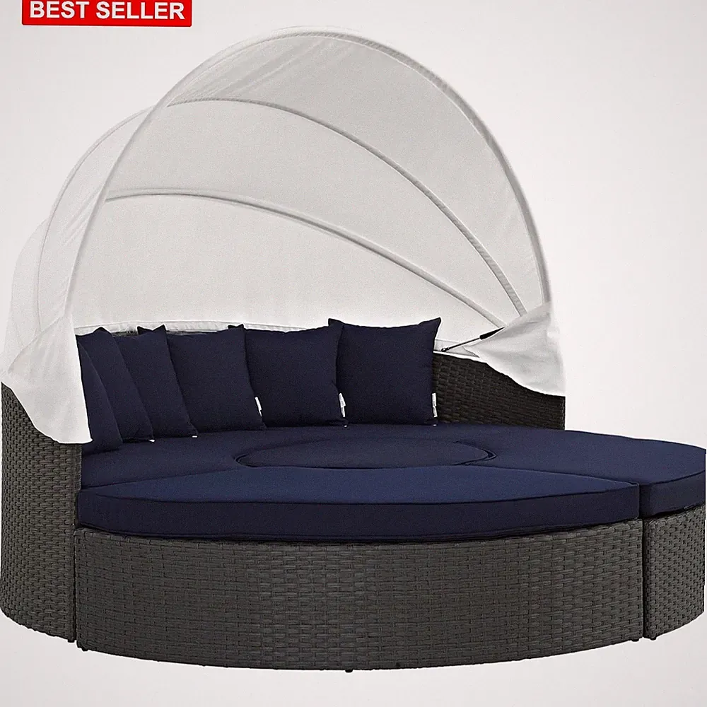 Outdoor Patio Sunbrella Sectional Daybed 86.5 Inches Navy Synthetic Rattan Ca...