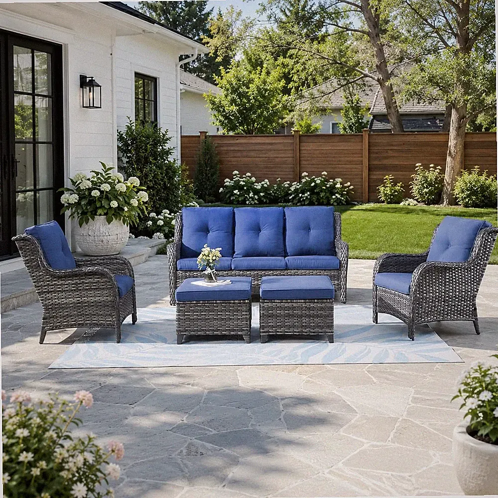 Outdoor Patio Wicker Furniture Set - 5 Piece Rattan Patio Conversation Sectional