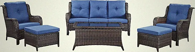 Outdoor Patio Wicker Furniture Set - 6 Piece Rattan Patio Conversation Sectional