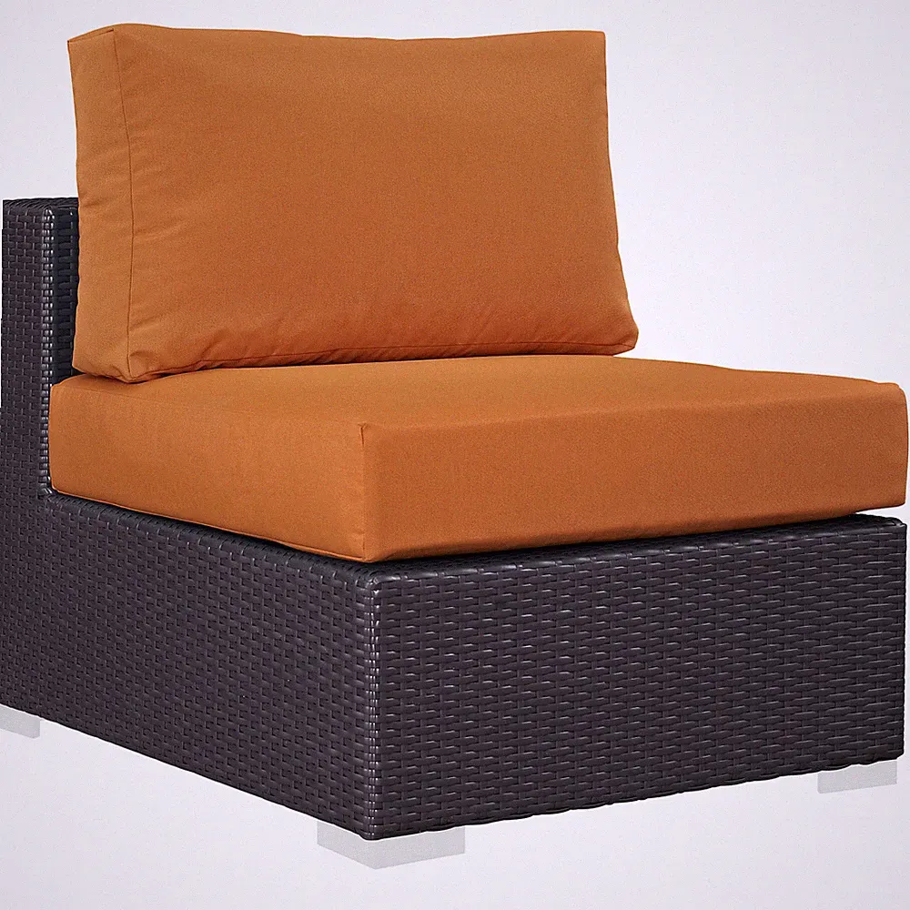 Outdoor Patio Wicker Rattan Sectional Sofa Armless Chair in Espresso Orange