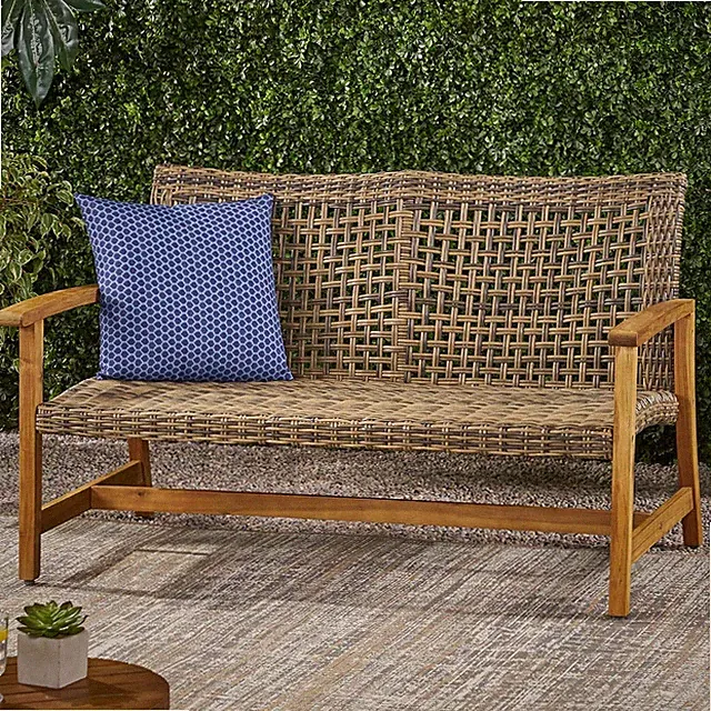Outdoor Patio Wicker Sofa, Small Casual Couch Loveseat with High Back & Armrest