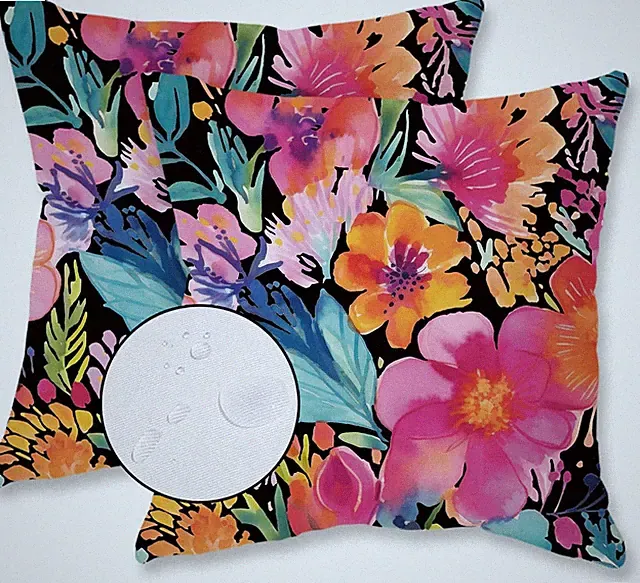 Outdoor Pillow Covers 18x18 Inch Set of 2 Black Floral Waterproof Throw Pillowca