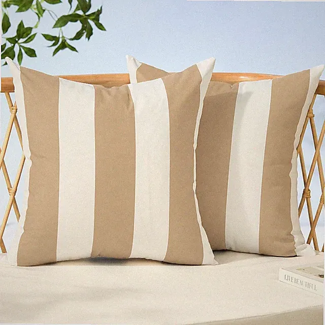 Outdoor Pillow Covers 18X18 Light Brown Striped Outdoor Decor 07L18