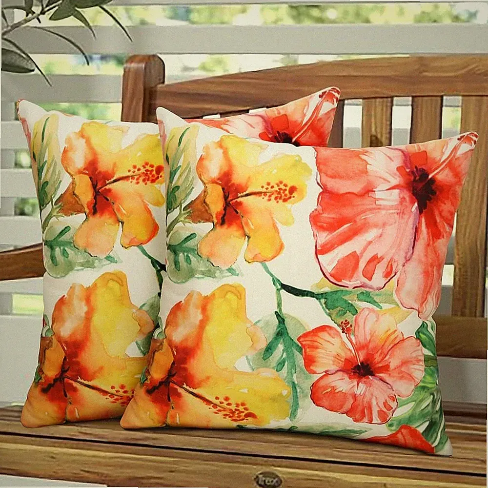 Outdoor Pillow Covers Pack of 2 Red Yellow Floral Waterproof Throw