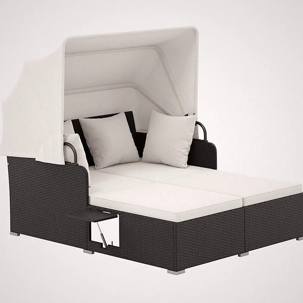Outdoor Rattan Daybed with Retractable Canopy