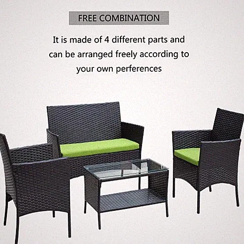 OUTDOOR RATTAN PATIO FURNITURE SET 4PC | Wicker Love seat, 2chairs, Tea Table