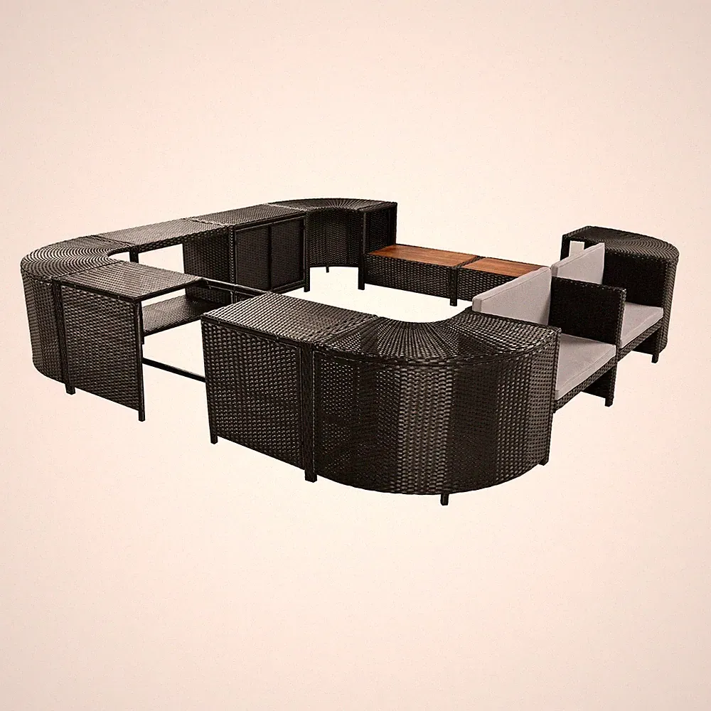 Outdoor Rattan Sectional Frame Set Modern Waterproof Sofa with Storage for