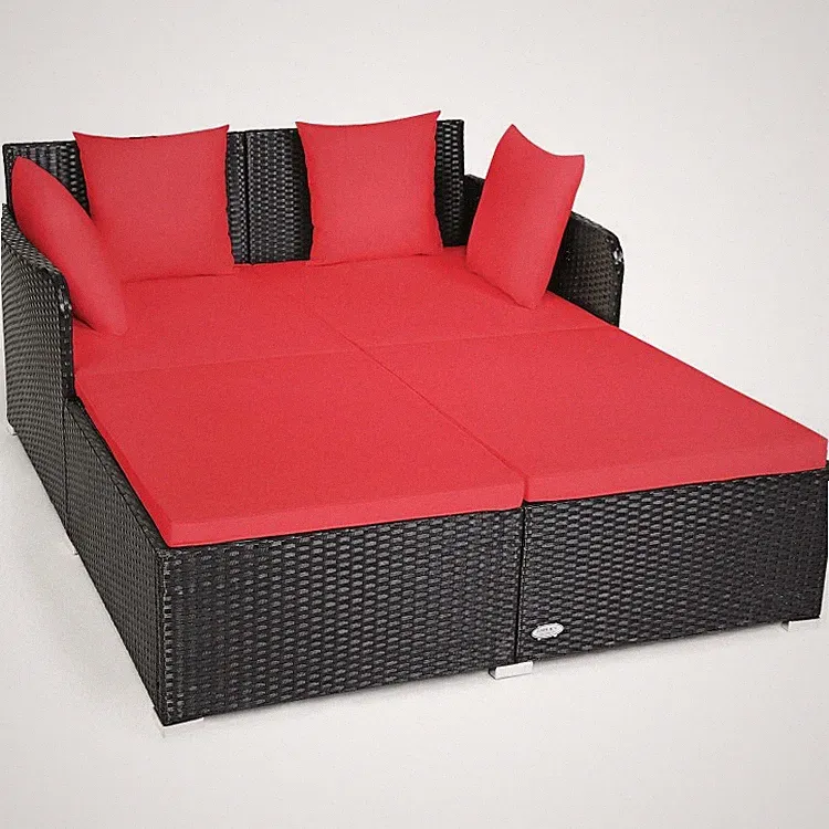 Outdoor Rattan Sofa Bed 61"L x 52"W, Steel Frame, 800lb Load