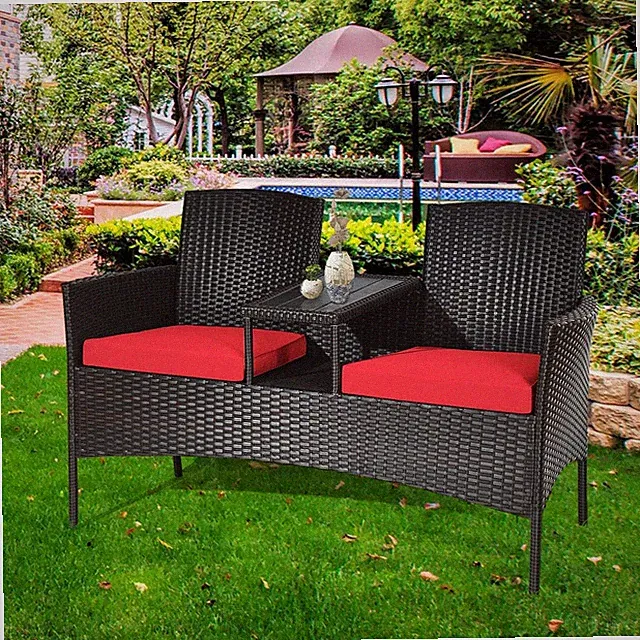 Outdoor Rattan Sofas, Contract Patio Conversation Set Wicker Sofa Set with Built