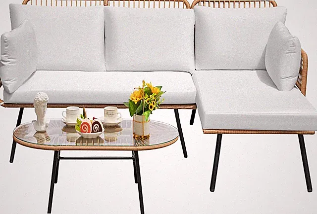 Outdoor Rope Woven Patio Furniture L-Shaped Conversation Sectional Sofa Set Deta